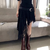 Holiday Solid Color Lace Ruffled Skirt For Women Sexy Low Waist Irregular Mini Skirt Splice Hot Girl Clubs Party SkirtChristmas Gifts