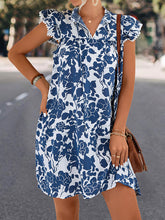 A-Line Ruffle Sleeves Printed Split-Joint Tied V-Neck Mini Dresses
