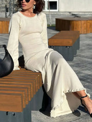 Knitted Backless Long Dress For Women Ruffled Lace Up High Waist Maxi Dresses Femme Party Elegant Bandage Fashion DressChristmas Gifts