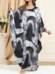 Contrast Color Printed Batwing Sleeves Long Sleeves Round-Neck Maxi Dresses