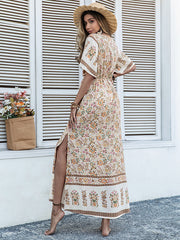 Bohemia A-Line High Waisted Floral Printed V-Neck Maxi Dresses