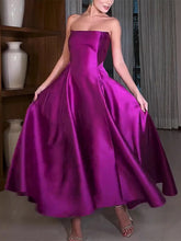 Solid Color A-Line Satin Elegant Tube Maxi Dresses