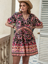 Vacation Half Sleeves A-Line Floral Printed V-Neck Mini Dresses