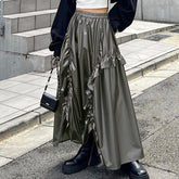 Retro A-Line Skirt Women's High Waist Solid Drawstring Pleated Umbrella Skirt Streetwear Casual Y2k Skirt Female Outfits