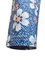 A-Line Long Sleeves Flower Print Split-Joint Deep V-Neck Maxi Dresses