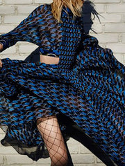 Beach Long Sleeves Loose Printed V-Neck Dress