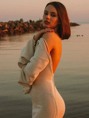 Knitted Backless Long Dress For Women Ruffled Lace Up High Waist Maxi Dresses Femme Party Elegant Bandage Fashion DressChristmas Gifts