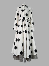 A-Line High Waisted Belted Lace-Up Pockets Polka Dot Split-Joint Stand Collar Maxi Dresses