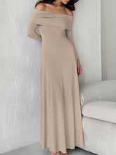 High Waisted Long Sleeves Solid Color Off-The-Shoulder Maxi Dresses
