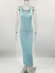 Sequin Slim Maxi Dress Female Backless Glitter See-Through Sexy Patchwork Autumn Women's Long Club Party Dresses VestidoChristmas Gifts