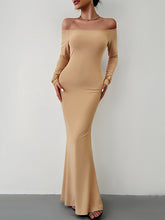 Bodycon Long Sleeves See-Through Solid Color Off-The-Shoulder Maxi Dresses