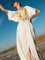 Vacation Loose Solid Color V-Neck Dress