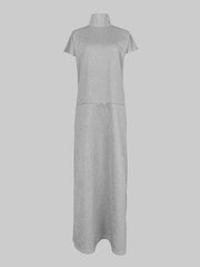 Solid Color Split-Joint Loose Short Sleeves High Neck Maxi Dresses