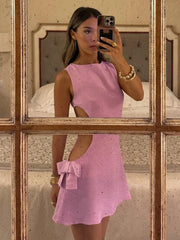 Mini Dress For women Sexy Waistless Sleeveless Hollow Bows Tank Dress Elegant Evening Dress Solid Female Summer NewChristmas Gifts