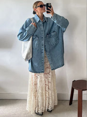 Fashion Lace Long Skirts For Women High Waist See Through Sexy Skirt Versatile Solid Color Loose Casual Autumn Winter NewChristmas Gifts