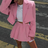 Fall Suit Skirt Suit Women's Solid Lapel Button Blazer Patchwork Pleated Skirt 2 Piece Skirt Suit Streetwear Women's Y2k
