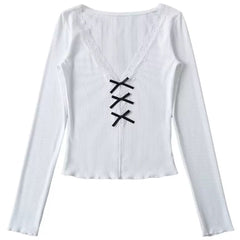 Coquette Aesthetic V-Neck Top