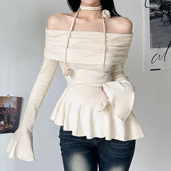 Coquette Bardot Top with Rose Choker