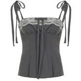 Coquette Ruched Bow Tie Top