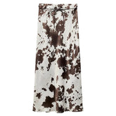 Cow Print Satin Maxi Skirt