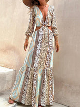 Flower Printed Asymmetry Long Sleeves Bohemia Maxi Dresses