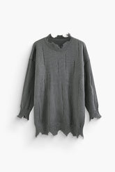Round Neck Frayed Knit Sweater