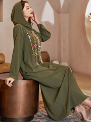 Casual Loose Long Sleeves Sequined Solid Color Hooded Dress