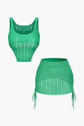 Open Knit Tank Top And Mini Skirt Set