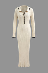 Collar Button Long Sleeve Knit Maxi Dress