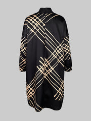 A-Line Long Sleeves Pockets Printed High Neck Mini Dresses