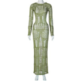 See Through Backless Sexy Dress For Women Summer Hollow Out Kintted Maxi Dresses Femme Club Fashion Solid Vestido WomanChristmas Gifts