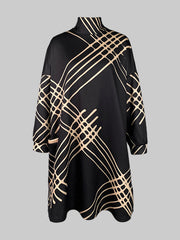 A-Line Long Sleeves Pockets Printed High Neck Mini Dresses