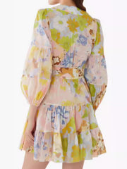 Floral Print Three-Quarter Sleeves Ruffled Mini Dresses