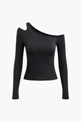 Solid Asymmetrical Cut Out Long Sleeve Top