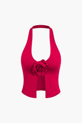 3D Flower V-neck Halter Top
