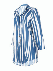 Buttoned Striped Long Sleeves Loose Lapel Shirt Dress Mini Dresses