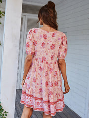 Bohemia High Waisted Floral V-Neck Dress