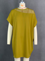 Loose Raglan Sleeve Mesh Split-Joint Round-Neck Mini Dresses