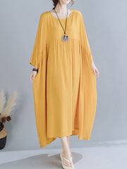 Simple Pleats Round-Neck Maxi Dress