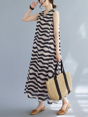 Striped Loose Sleeveless V-neck Midi Dresses