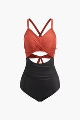 Contrast Tie Twisted Swimsuit