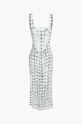 Square Neck Sequin Sheer Maxi Dress