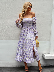 Bohemia Long Sleeves Floral Printed U-Neck Dress