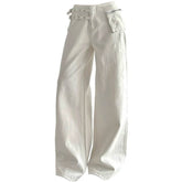 Double-Buckle Wide Leg Jeans