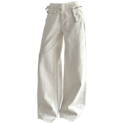 Double-Buckle Wide Leg Jeans