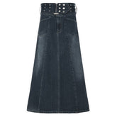 Downtown Belted Denim Maxi Skirt