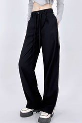 Side Stripe Tie Waist Straight Leg Pants