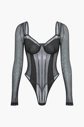 V-neck Mesh Long Sleeve Bodysuit