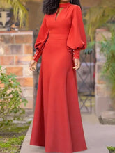 Long Sleeves Loose Buttoned Hollow Solid Color Split-Joint Round-Neck Maxi Dresses