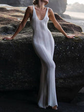 Backless Hollow See-Through Solid Color Split-Joint Skinny Sleeveless Wide Straps Maxi Dresses